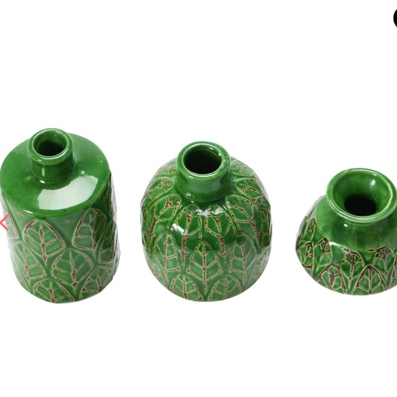 3 BLOOMINGVILLE Vases Jade Embossed Stoneware Clay Bud Decor Fall Autumn House - Picture 2 of 5